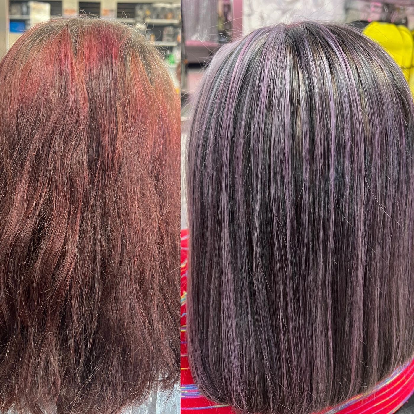 Before and after curly hair shaping transformation