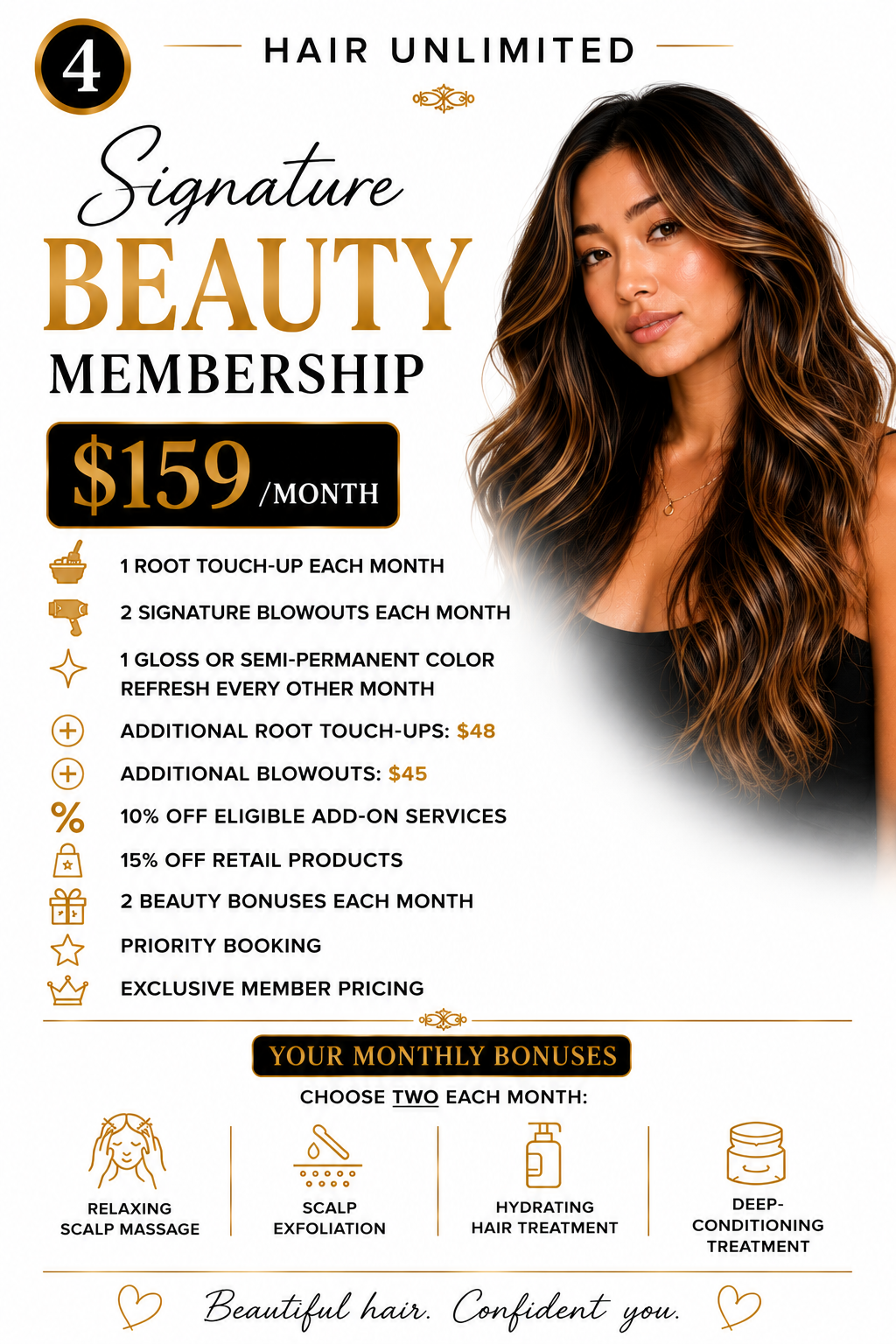 Signature Beauty · $159/mo membership at Hair Unlimited