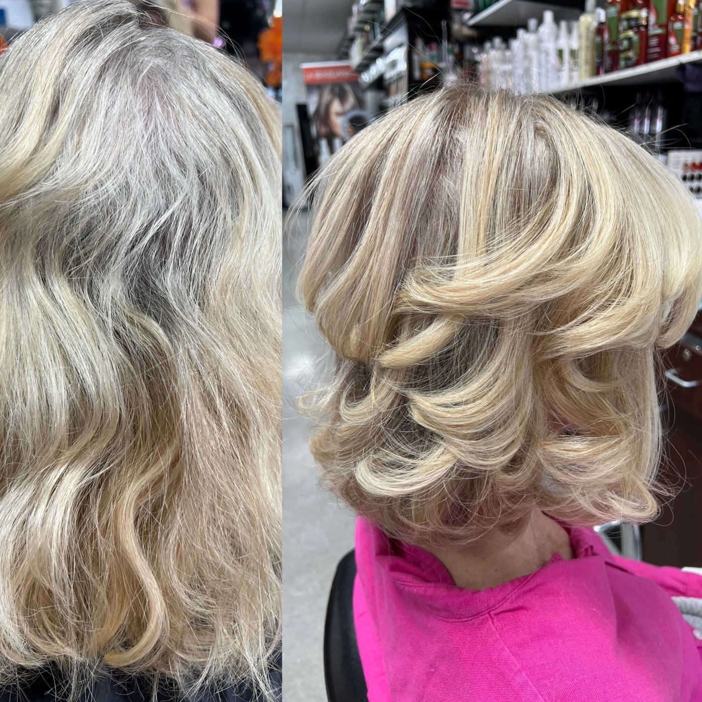 Before and after full restyle transformation